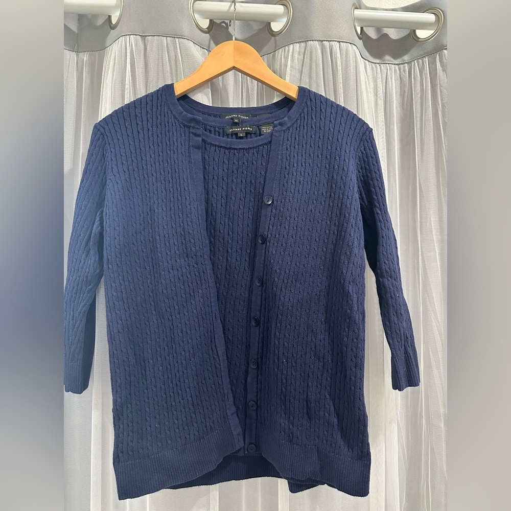JEANNE PIERRE Navy Blue Women's Cardigan
